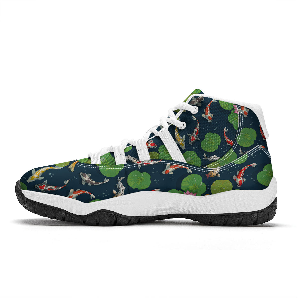 Lotus And Koi Carp Print Pattern White Bball Shoes-grizzshop