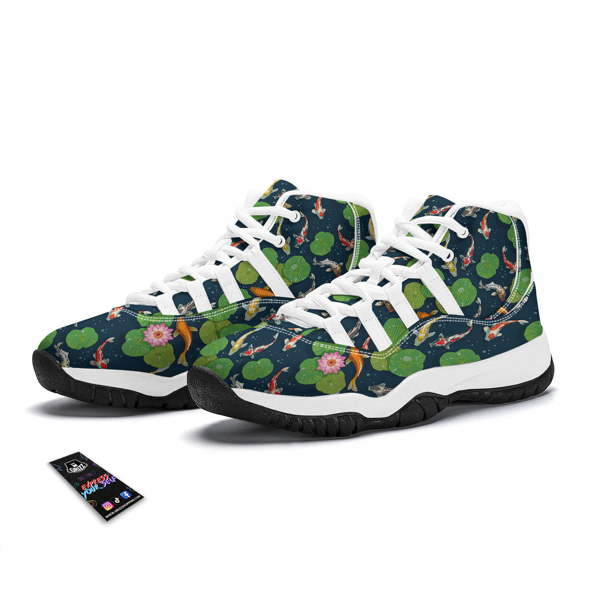 Lotus And Koi Carp Print Pattern White Bball Shoes-grizzshop