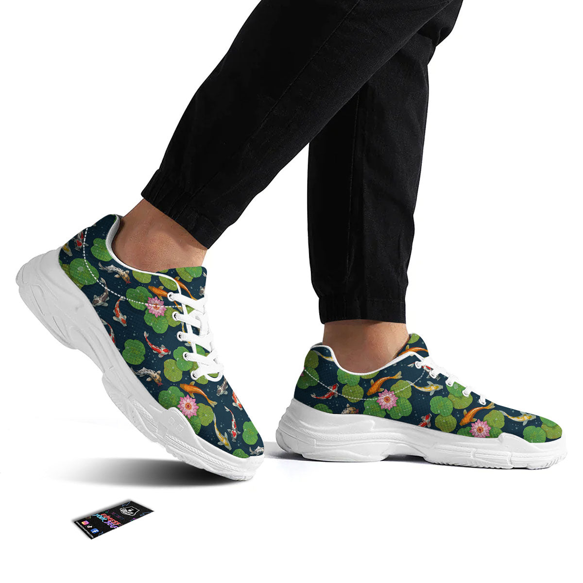 Lotus And Koi Carp Print Pattern White Chunky Shoes-grizzshop