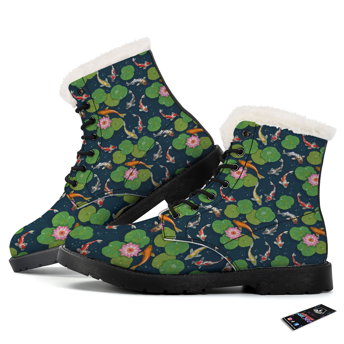Lotus And Koi Carp Print Pattern Winter Boots-grizzshop