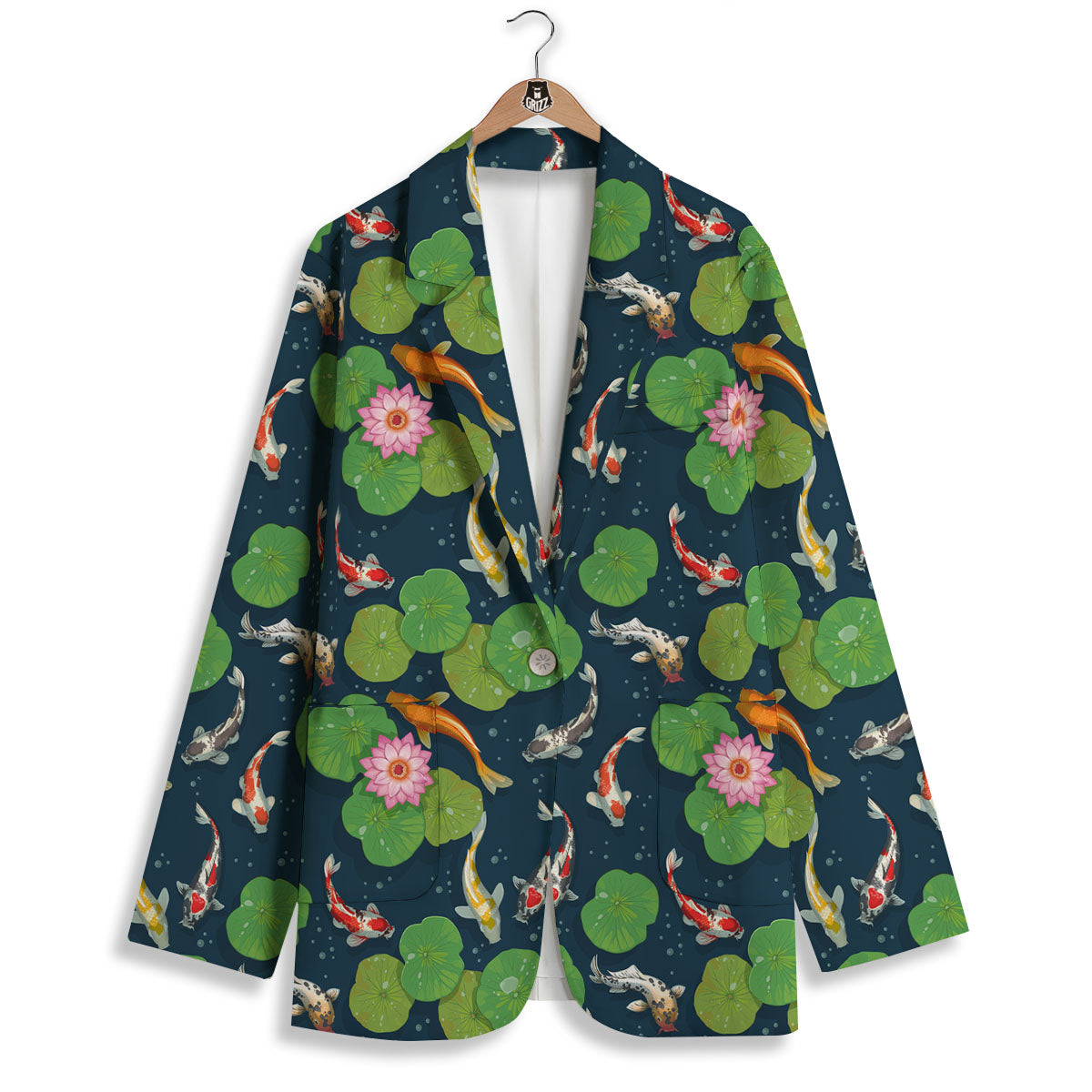 Lotus And Koi Carp Print Pattern Women's Blazer-grizzshop