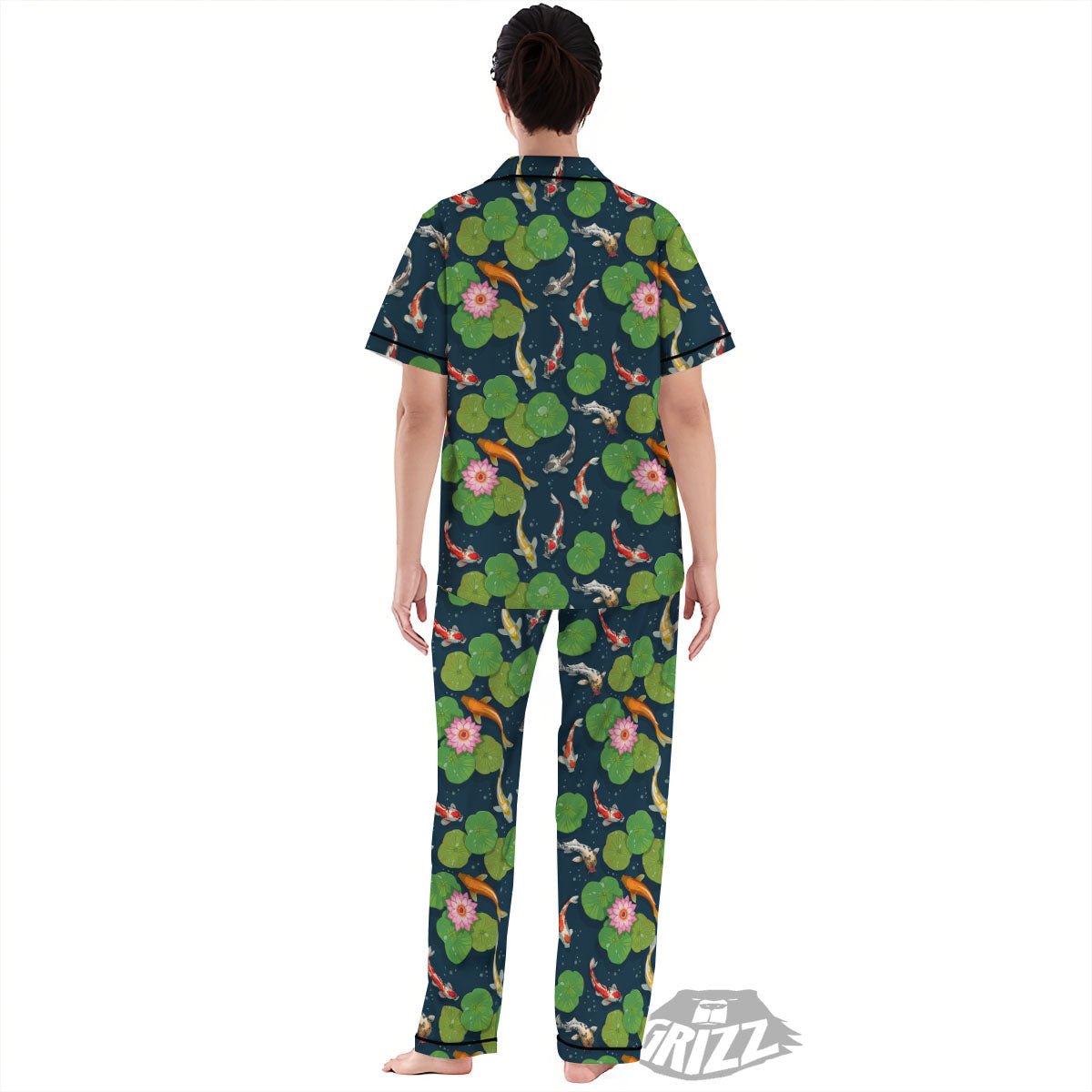 Lotus And Koi Carp Print Pattern Women's Pajamas Set-grizzshop