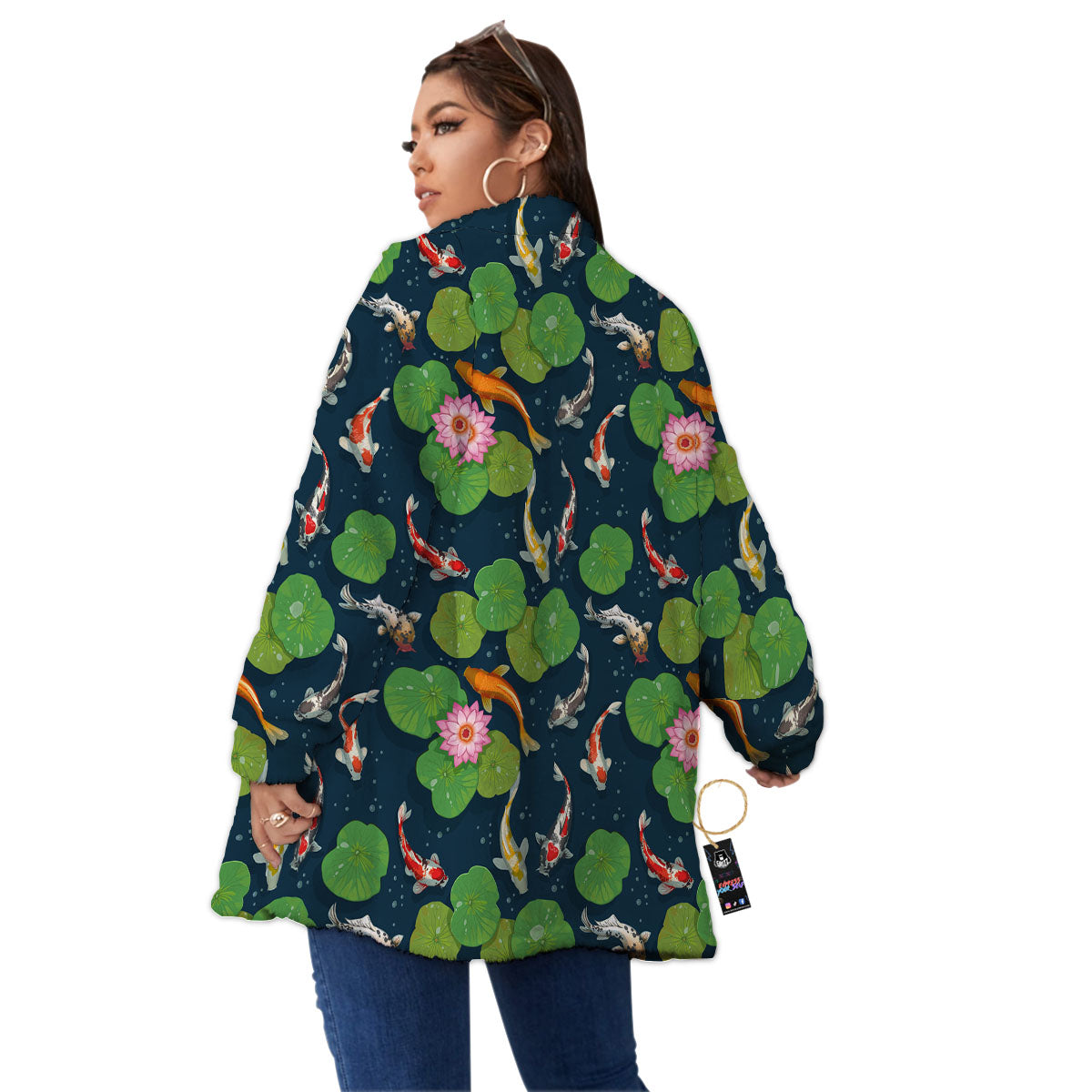 Lotus And Koi Carp Print Pattern Women's Sherpa Jacket-grizzshop