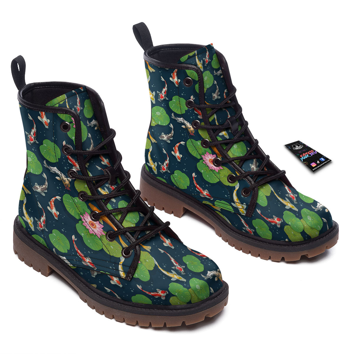 Lotus And Koi Carp Print Pattern Work Boots-grizzshop
