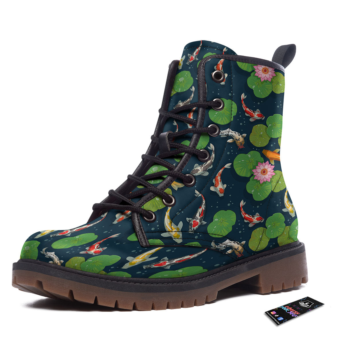 Lotus And Koi Carp Print Pattern Work Boots-grizzshop