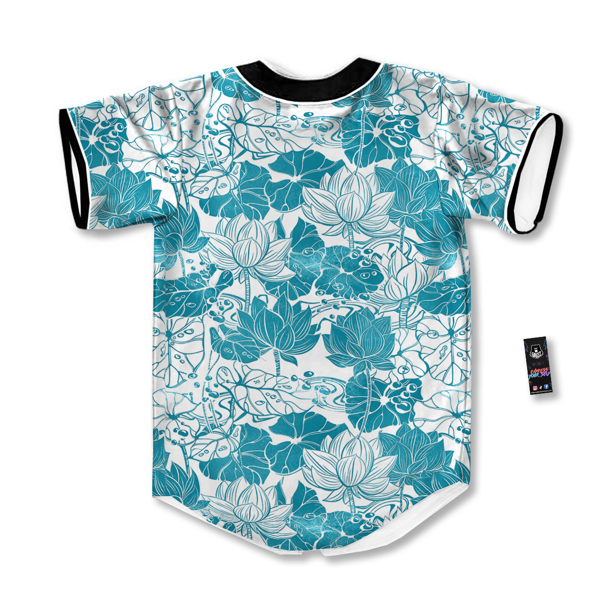 Lotus Blue And White Flower Print Pattern Baseball Jersey-grizzshop