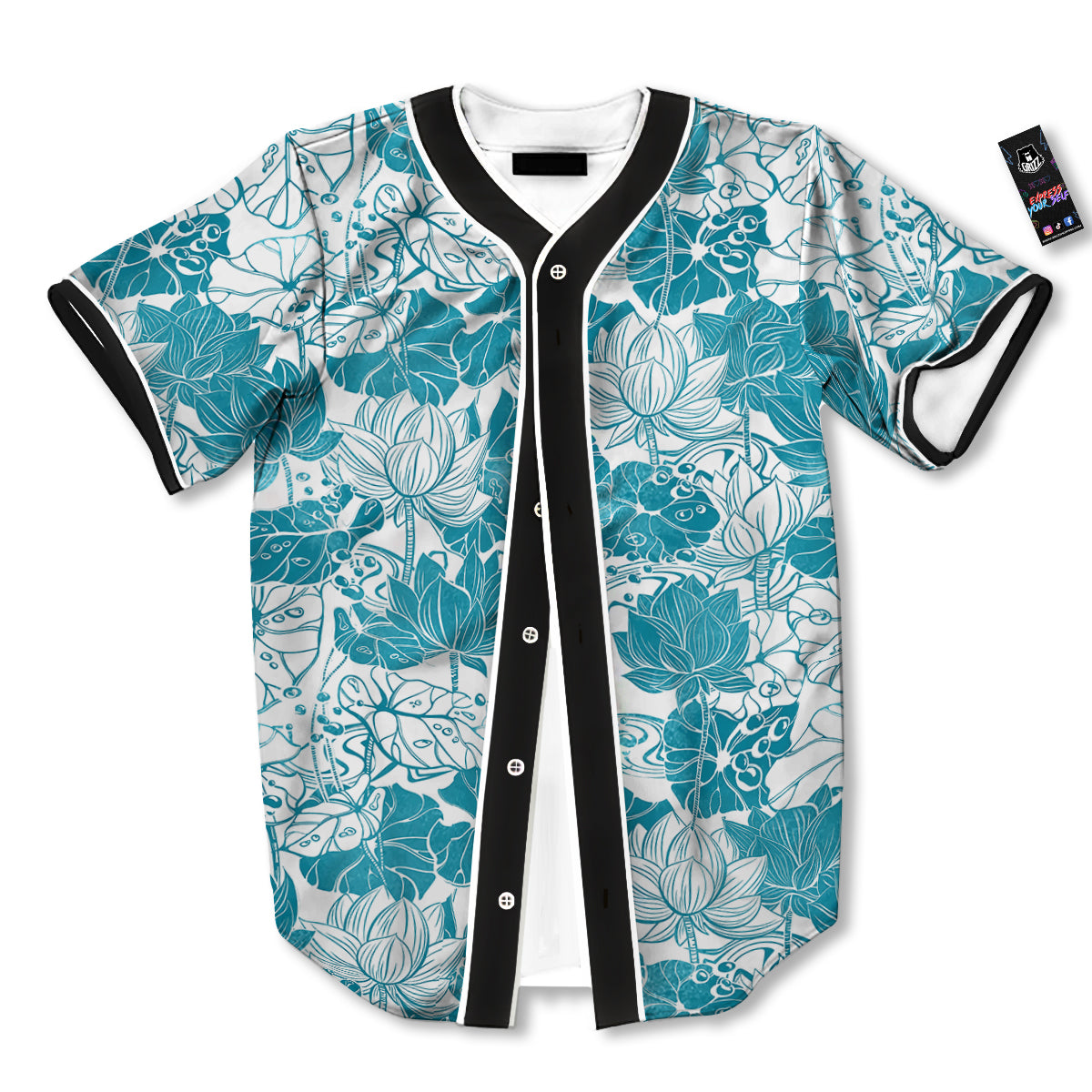 Lotus Blue And White Flower Print Pattern Baseball Jersey-grizzshop