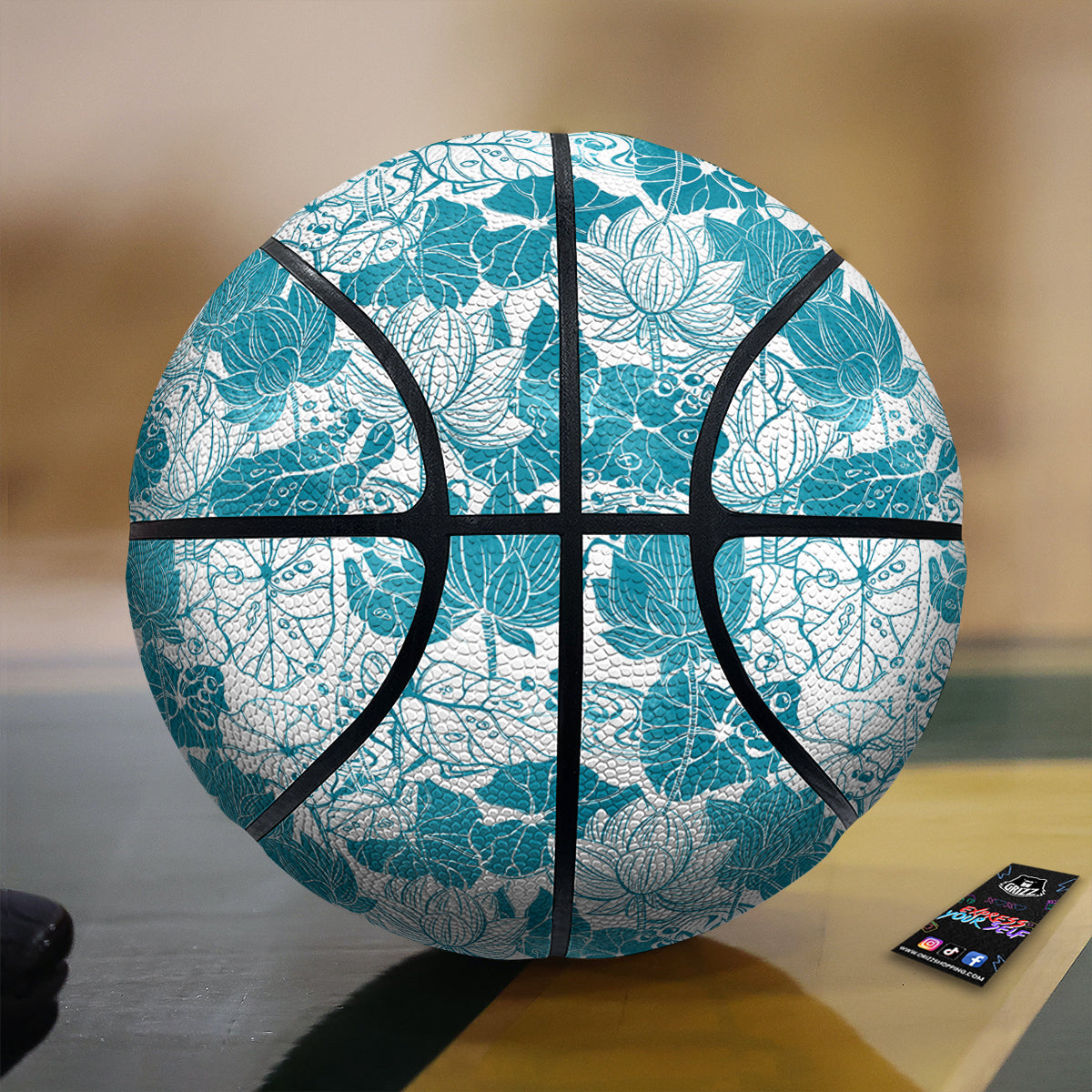 Lotus Blue And White Flower Print Pattern Basketball