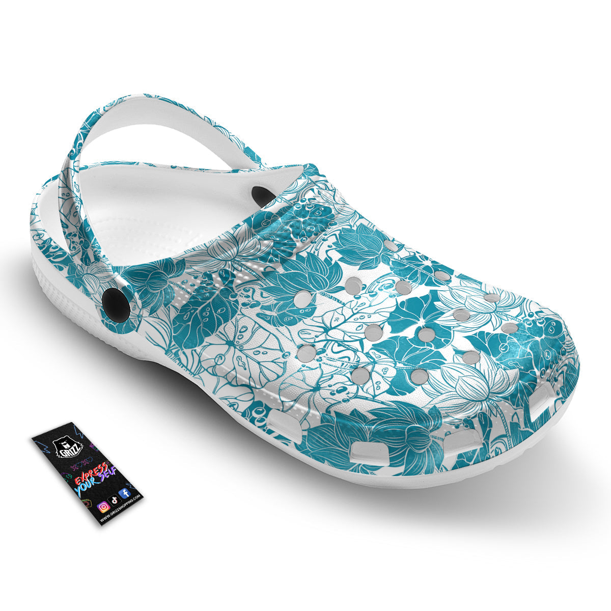 Lotus Blue And White Flower Print Pattern Clog-grizzshop
