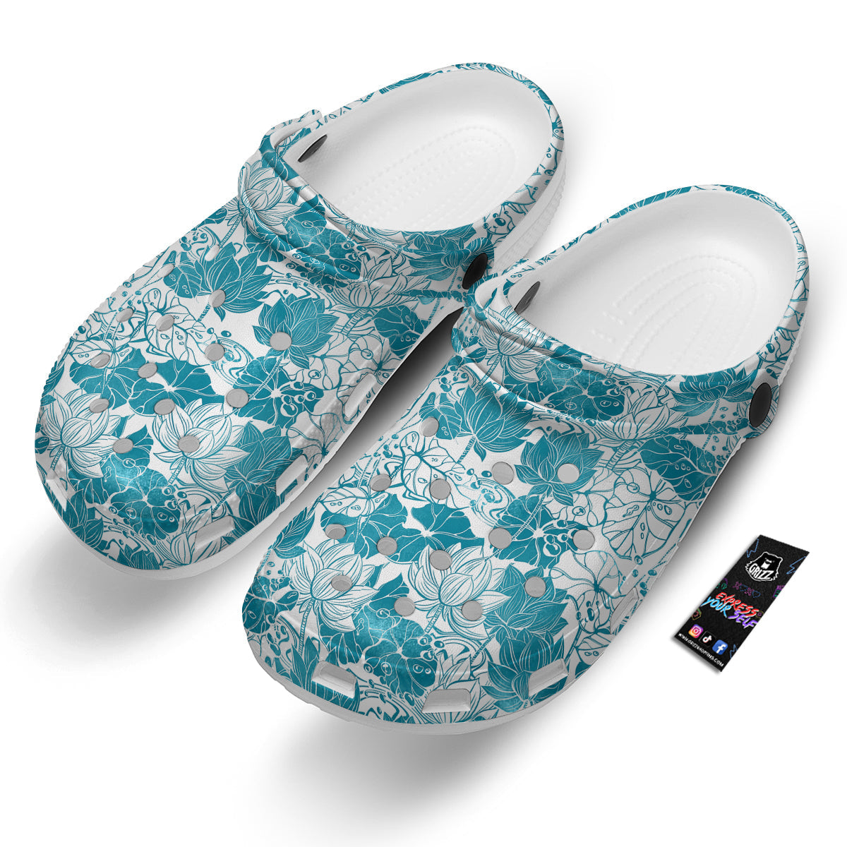 Lotus Blue And White Flower Print Pattern Clog-grizzshop