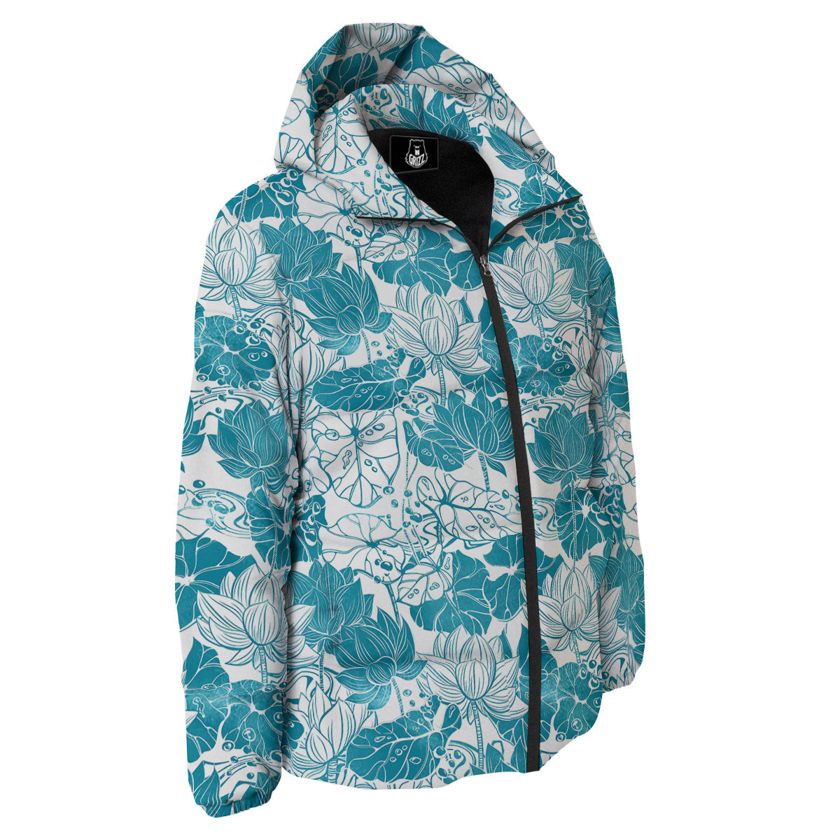 Lotus Blue And White Flower Print Pattern Down Jacket-grizzshop