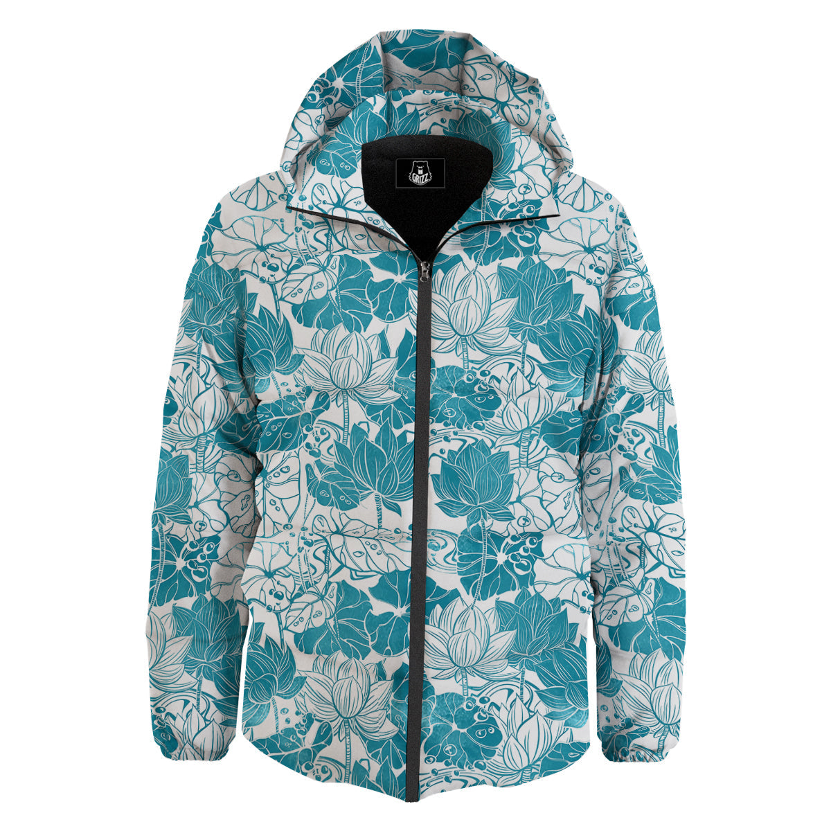 Lotus Blue And White Flower Print Pattern Down Jacket-grizzshop