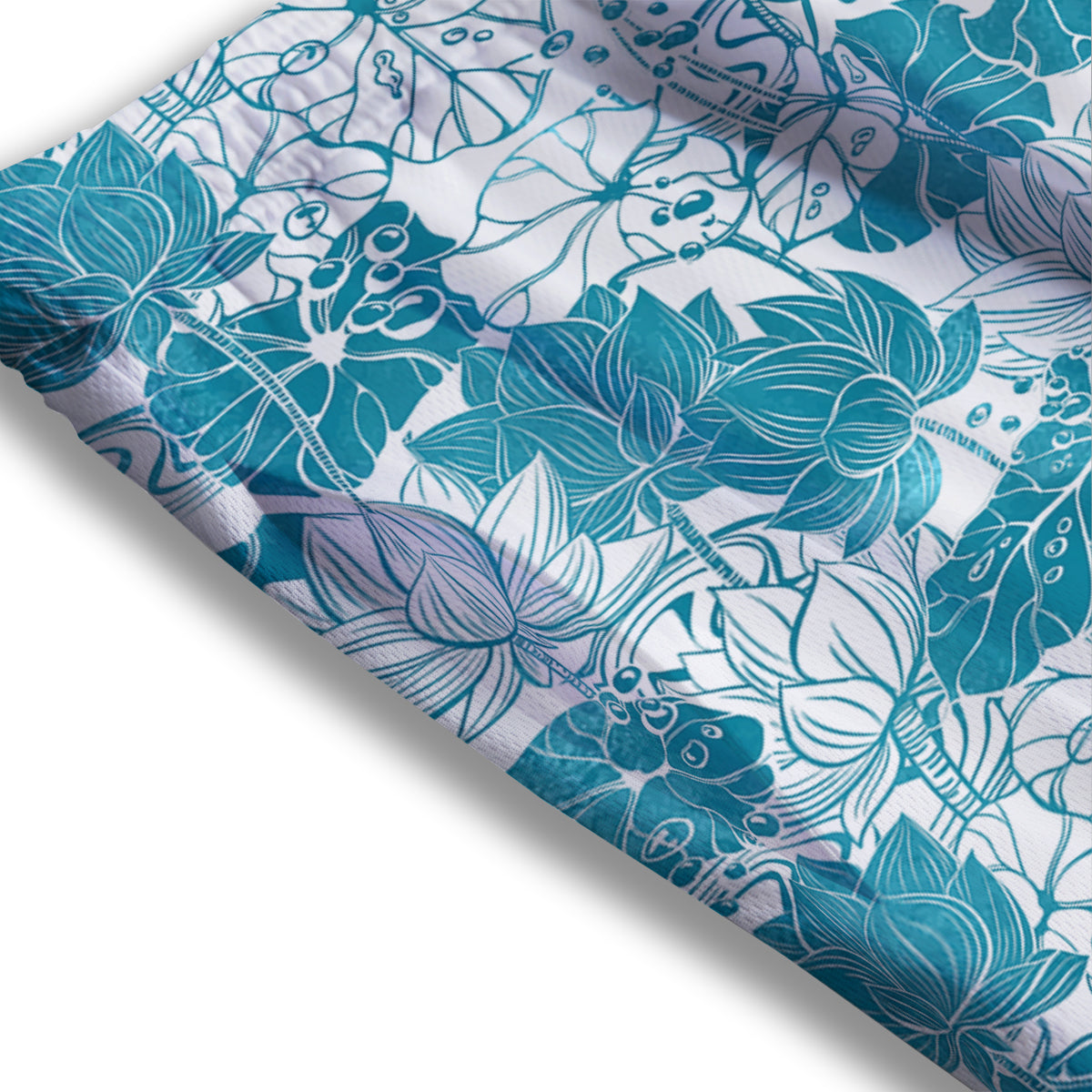 Lotus Blue And White Flower Print Pattern Mesh Shorts