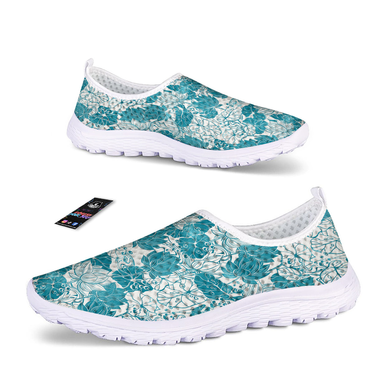 Lotus Blue And White Flower Print Pattern Nurse Shoes-grizzshop
