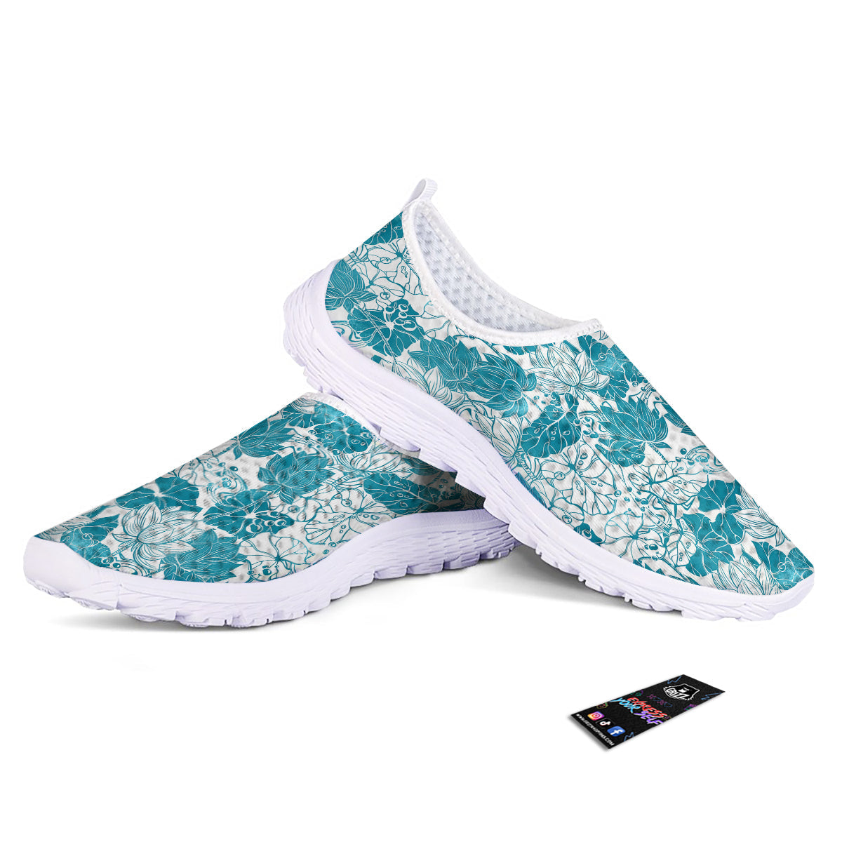 Lotus Blue And White Flower Print Pattern Nurse Shoes-grizzshop