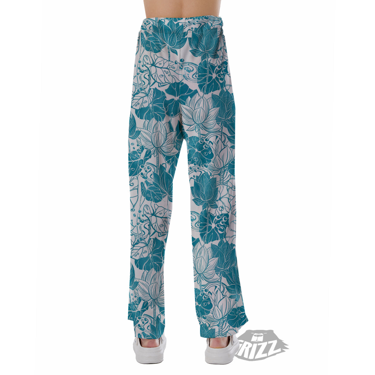 Lotus Blue And White Flower Print Pattern Pajama Pants-grizzshop