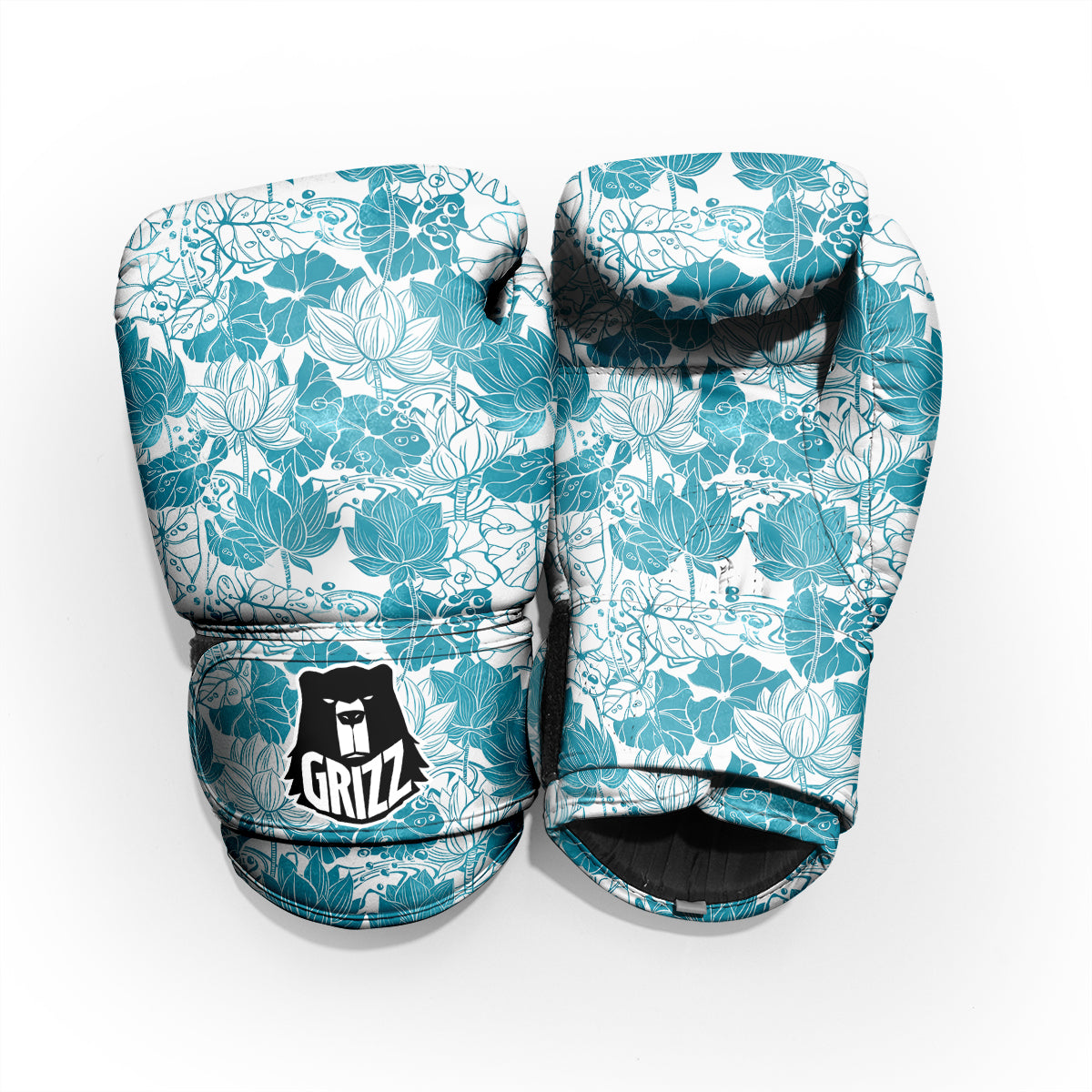 Lotus Blue And White Flower Print Pattern Pro Boxing Glove