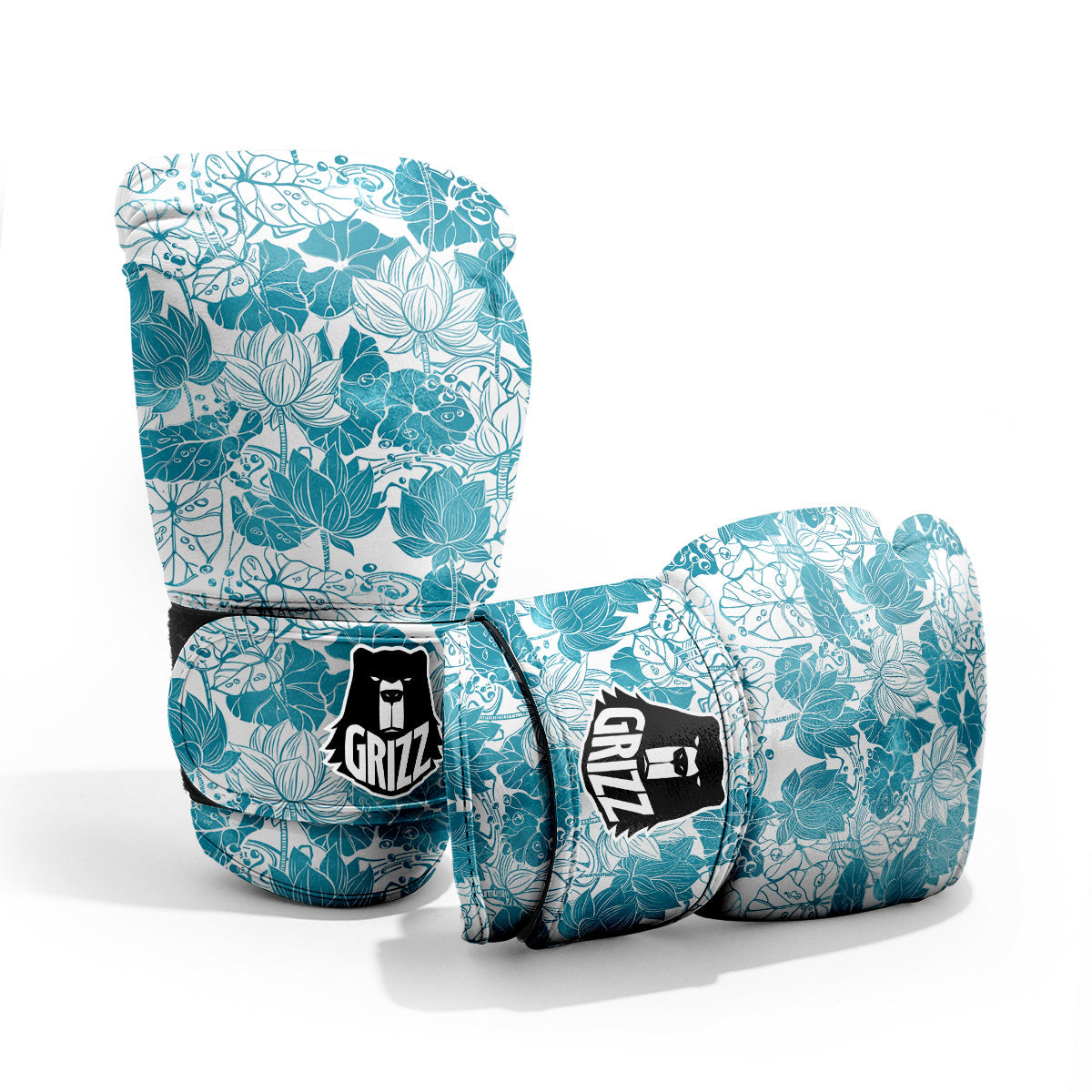 Lotus Blue And White Flower Print Pattern Pro Boxing Glove