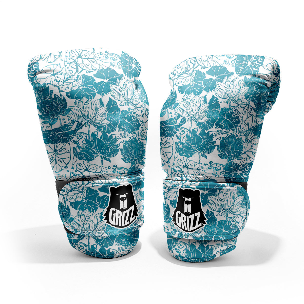 Lotus Blue And White Flower Print Pattern Pro Boxing Glove