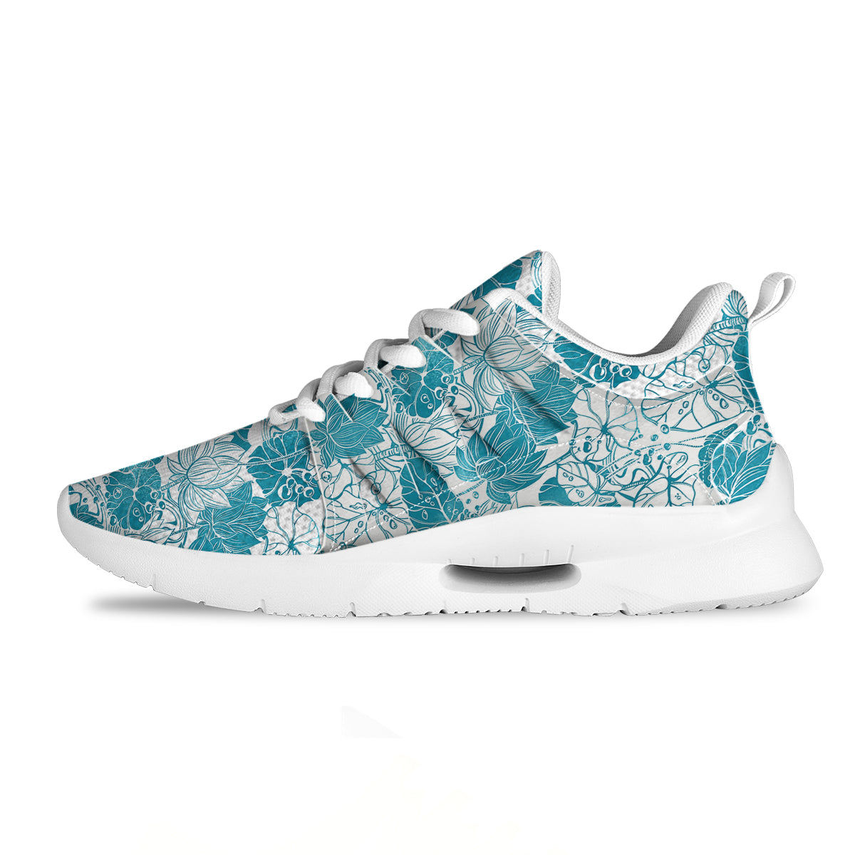 Lotus Blue And White Flower Print Pattern Tennis Shoes-grizzshop