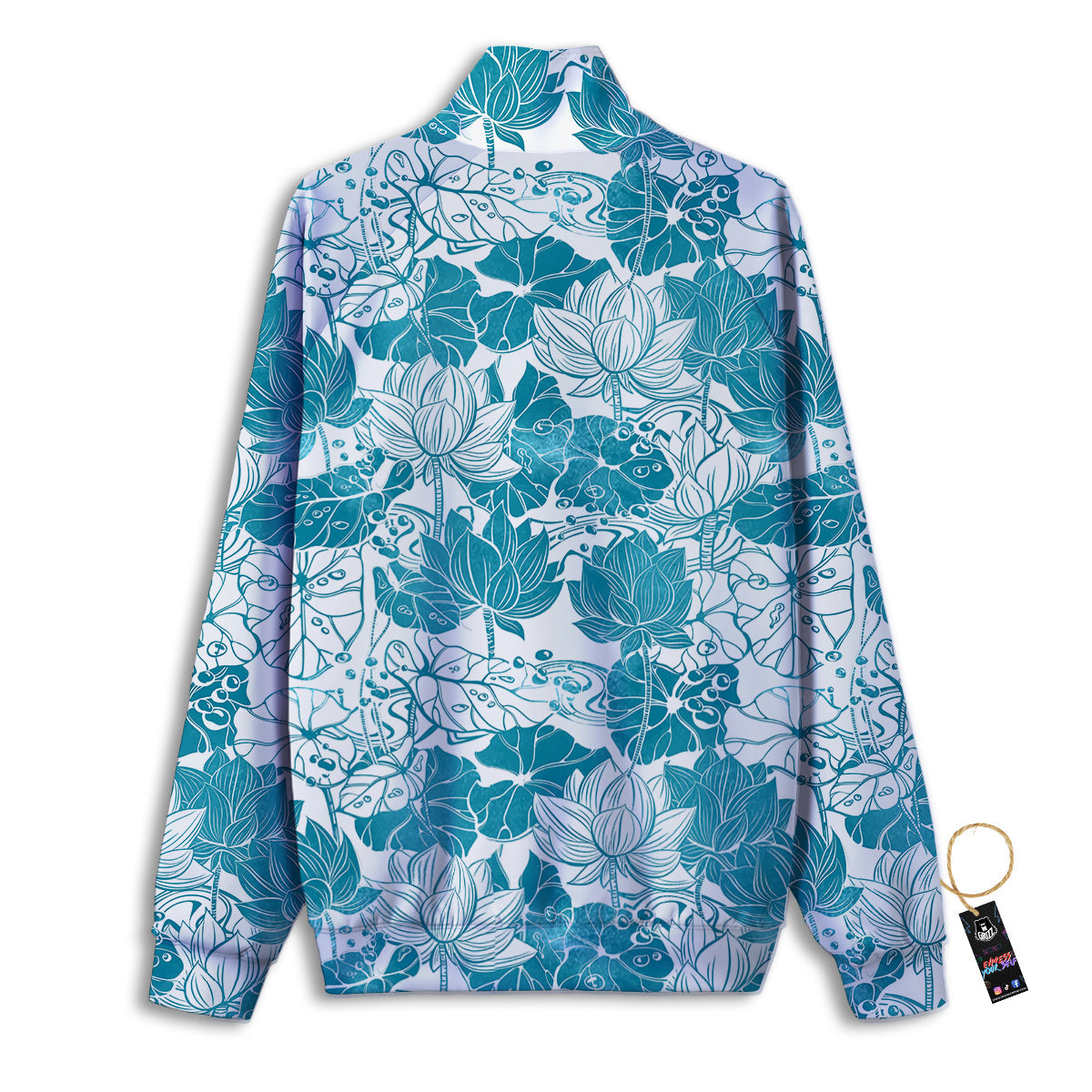 Lotus Blue And White Flower Print Pattern Track Jacket-grizzshop