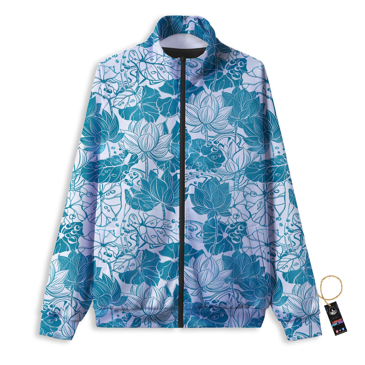 Lotus Blue And White Flower Print Pattern Track Jacket-grizzshop