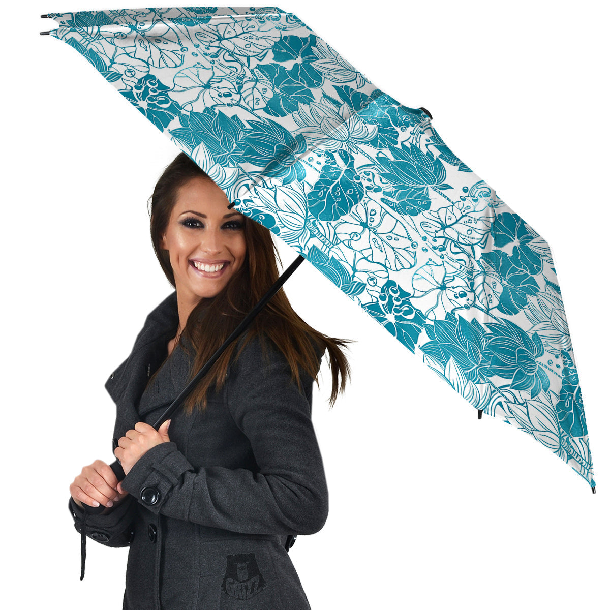 Lotus Blue And White Flower Print Pattern Umbrella-grizzshop