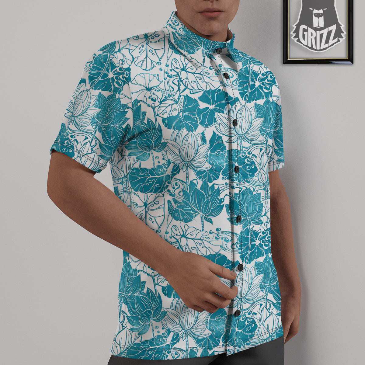 Lotus Blue And White Flower Print Pattern Untucked Shirts-grizzshop