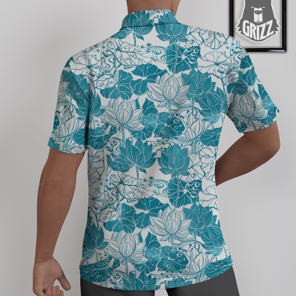 Lotus Blue And White Flower Print Pattern Untucked Shirts-grizzshop