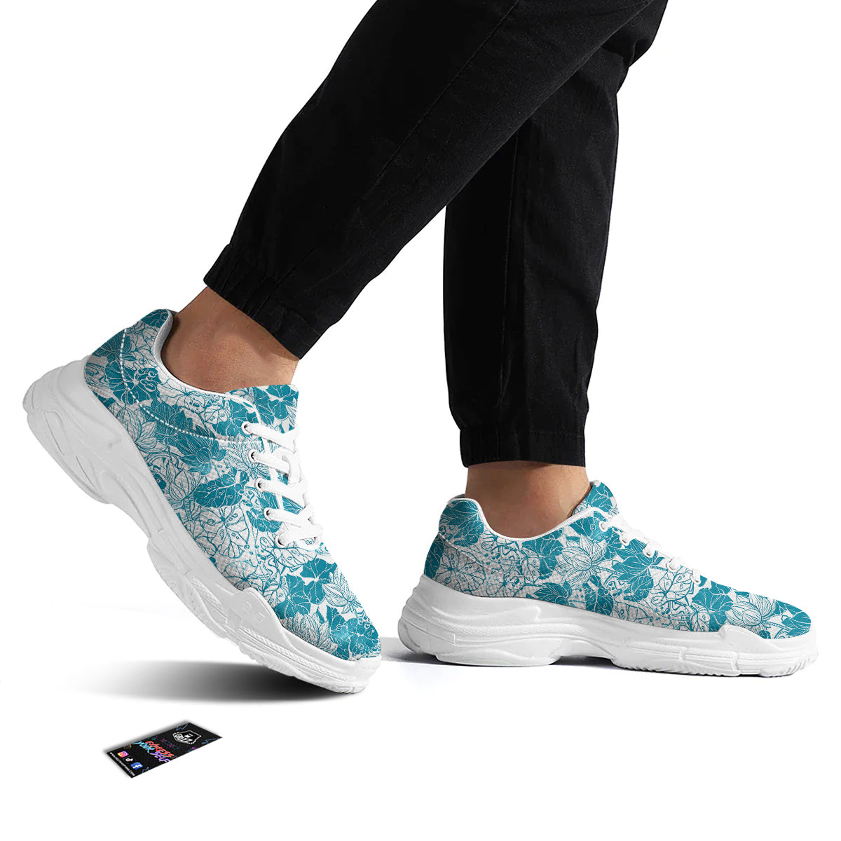 Lotus Blue And White Flower Print Pattern White Chunky Shoes-grizzshop