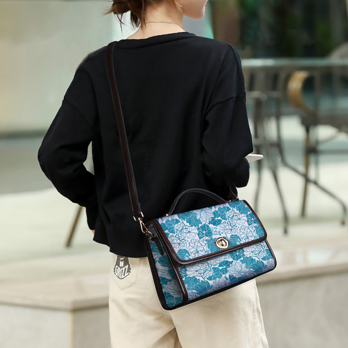 Lotus Blue And White Flower Print Pattern Women's Satchel Bag-grizzshop