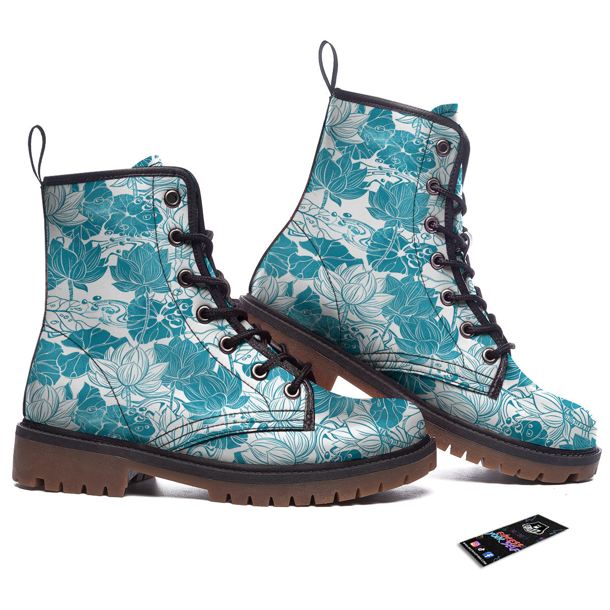 Lotus Blue And White Flower Print Pattern Work Boots-grizzshop
