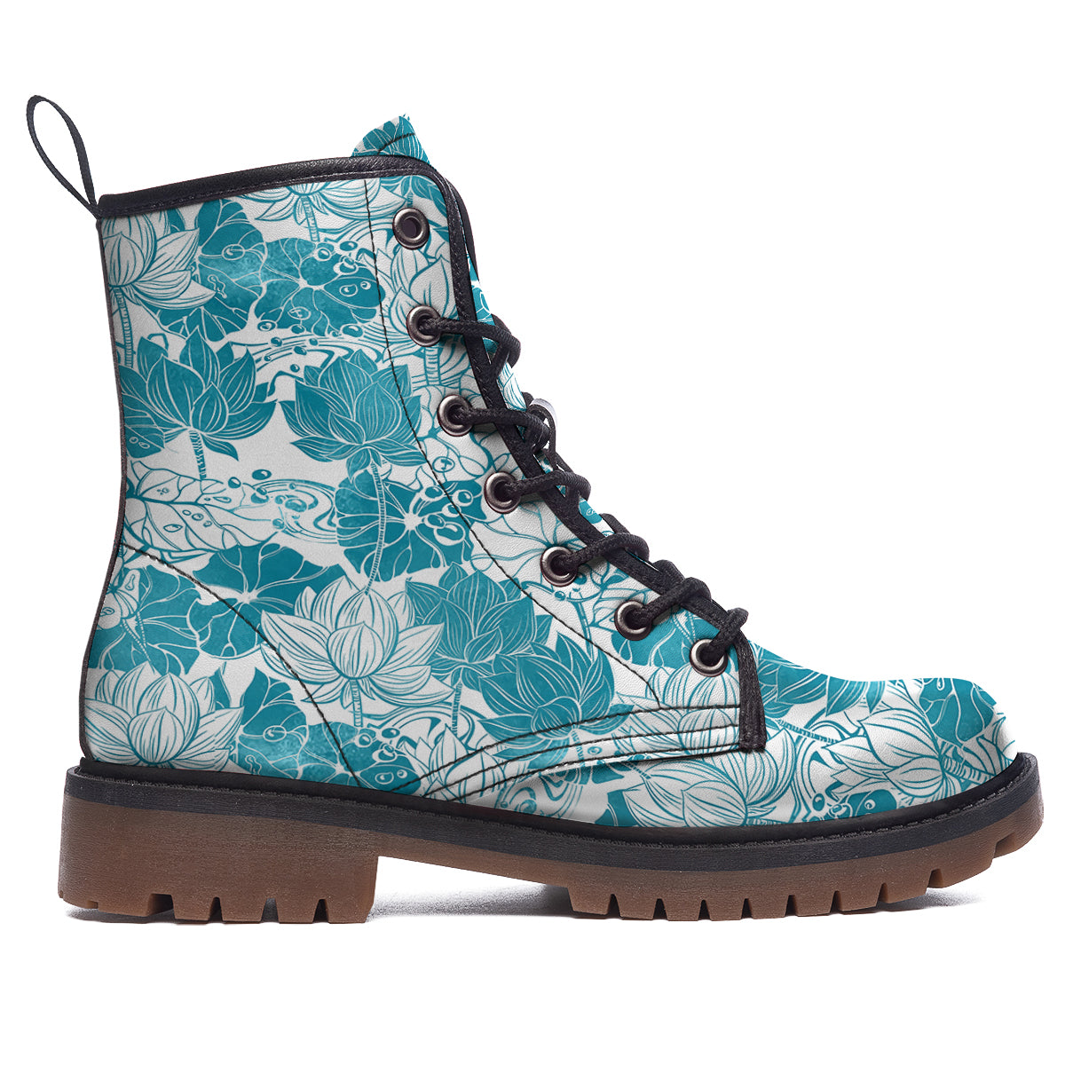 Lotus Blue And White Flower Print Pattern Work Boots-grizzshop