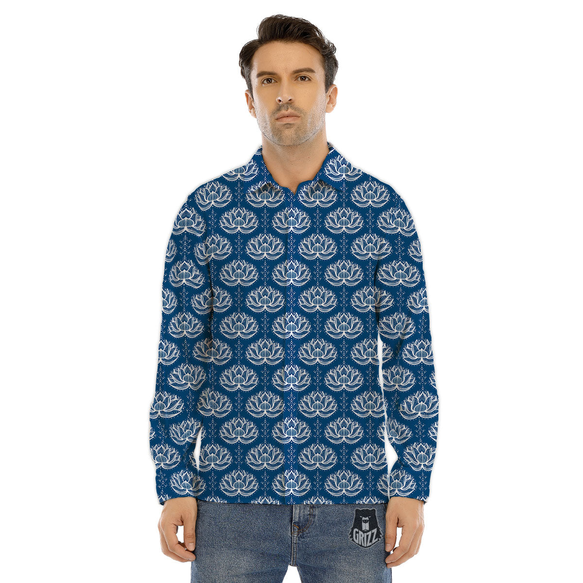 Lotus Boho Indian Print Pattern Men's Dress Shirts-grizzshop