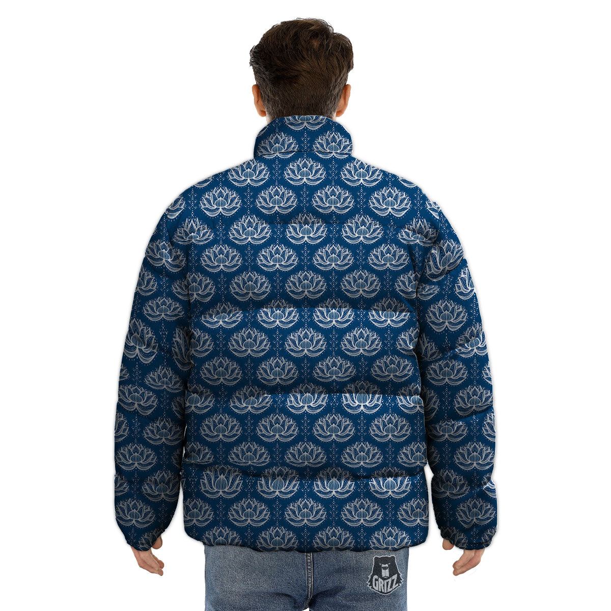 Lotus Boho Indian Print Pattern Puffer Jacket-grizzshop