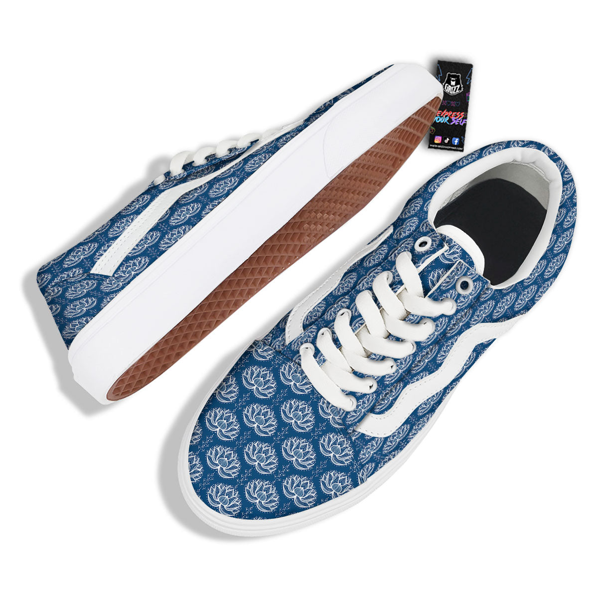 Lotus Boho Indian Print Pattern Skate Shoes-grizzshop