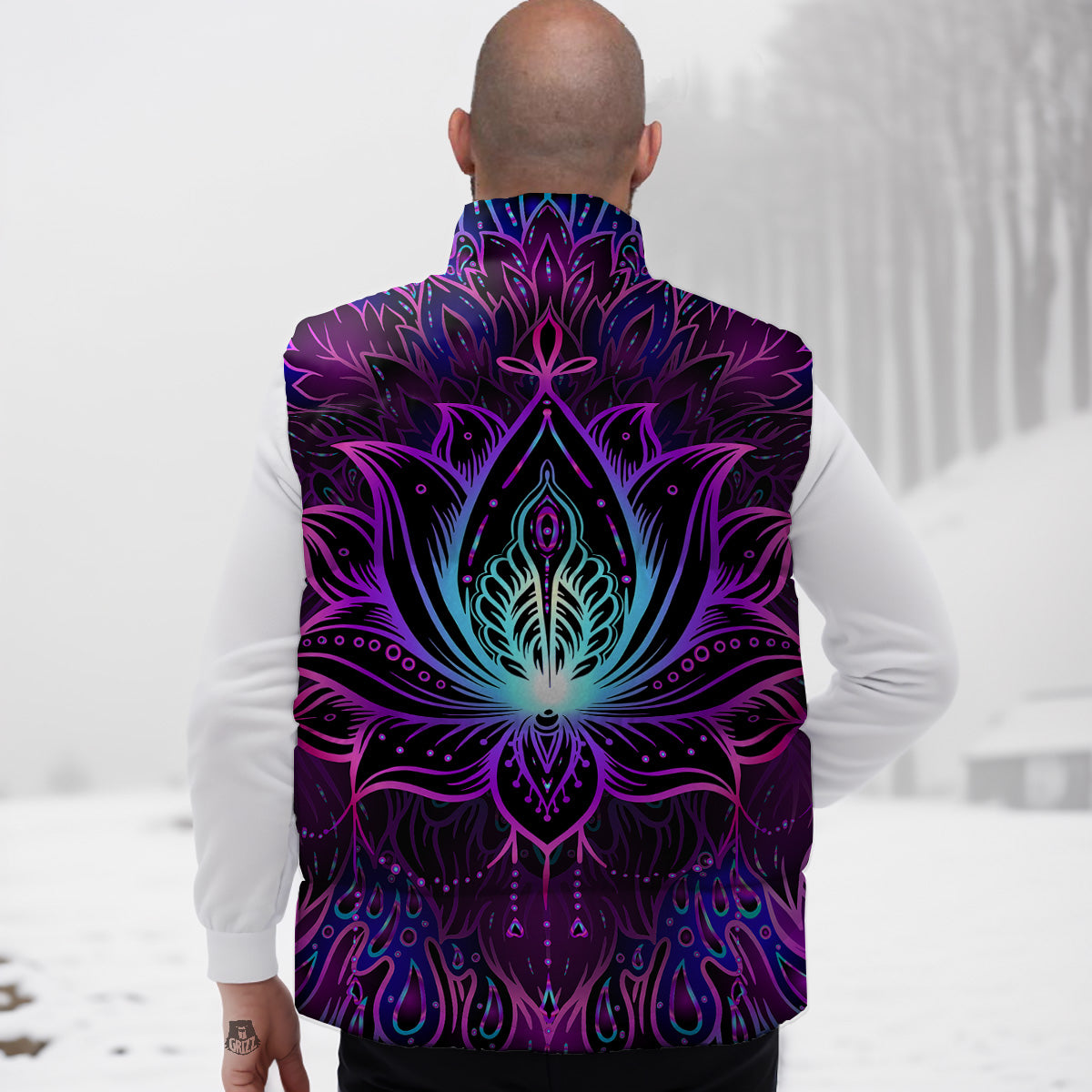 Lotus Boho Spiritual Print Down Vest