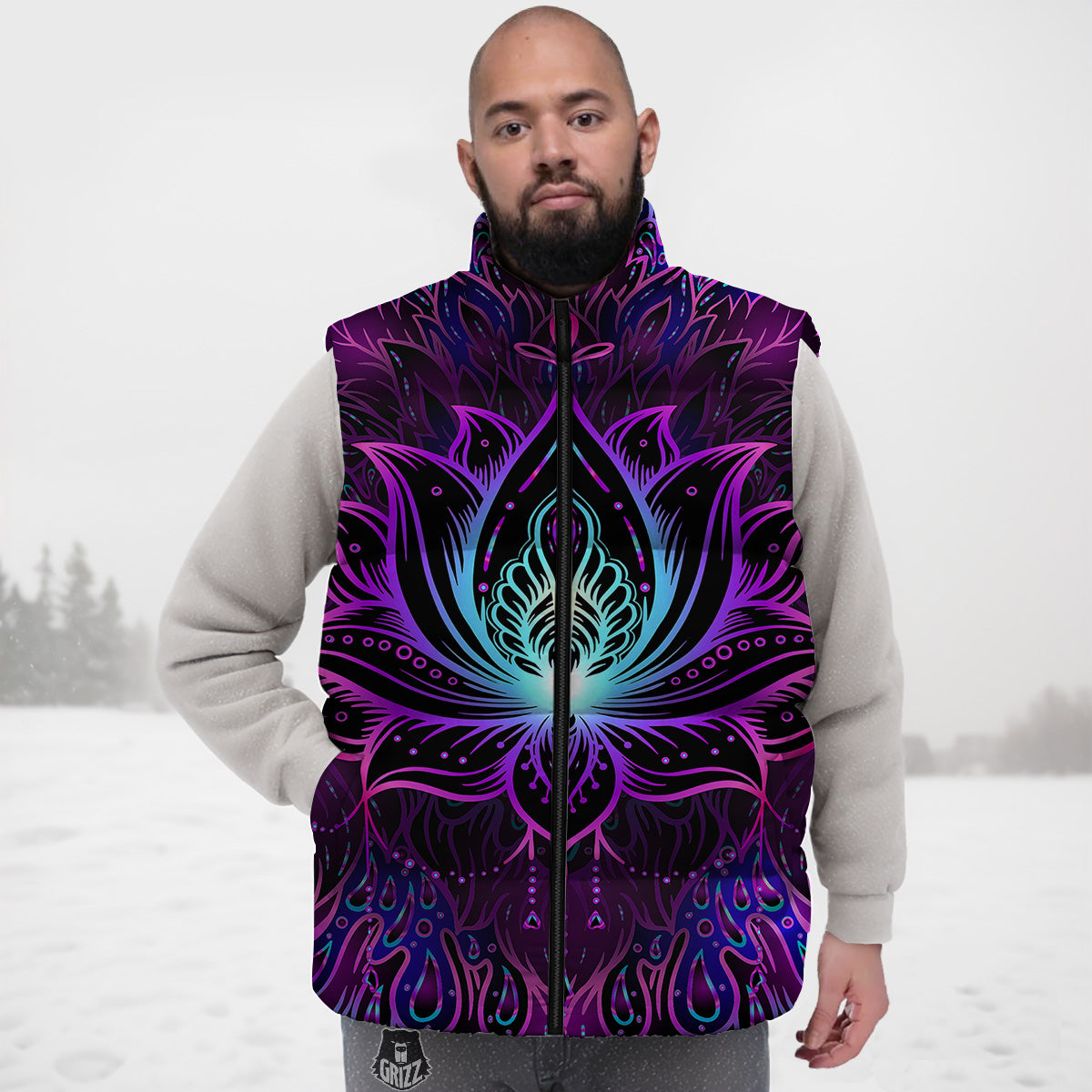 Lotus Boho Spiritual Print Down Vest