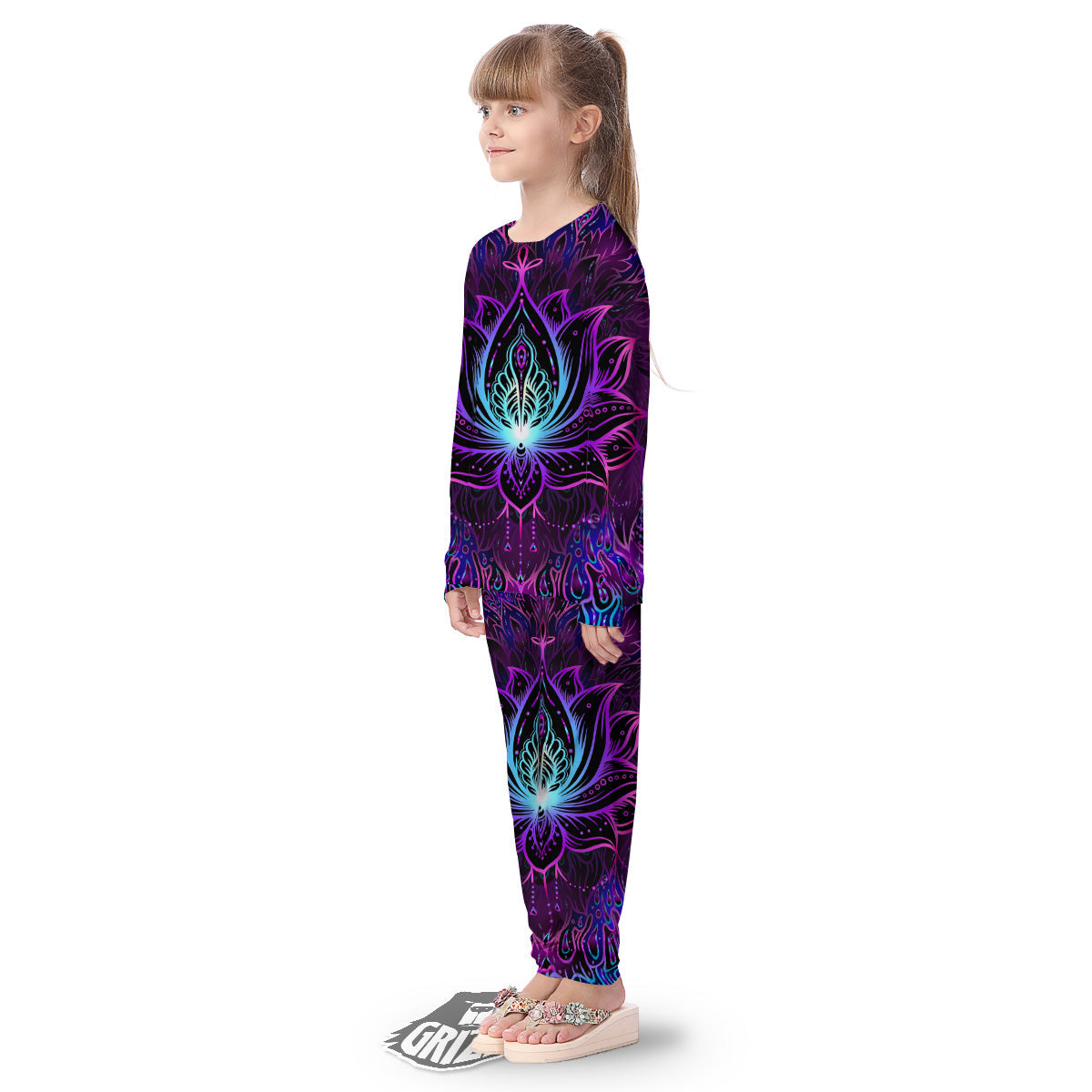 Lotus Boho Spiritual Print Kid's Pajamas-grizzshop