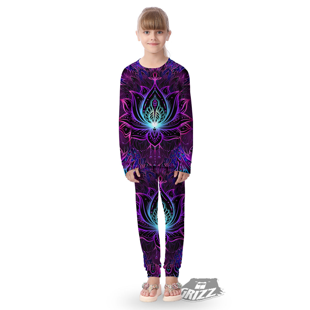 Lotus Boho Spiritual Print Kid's Pajamas-grizzshop