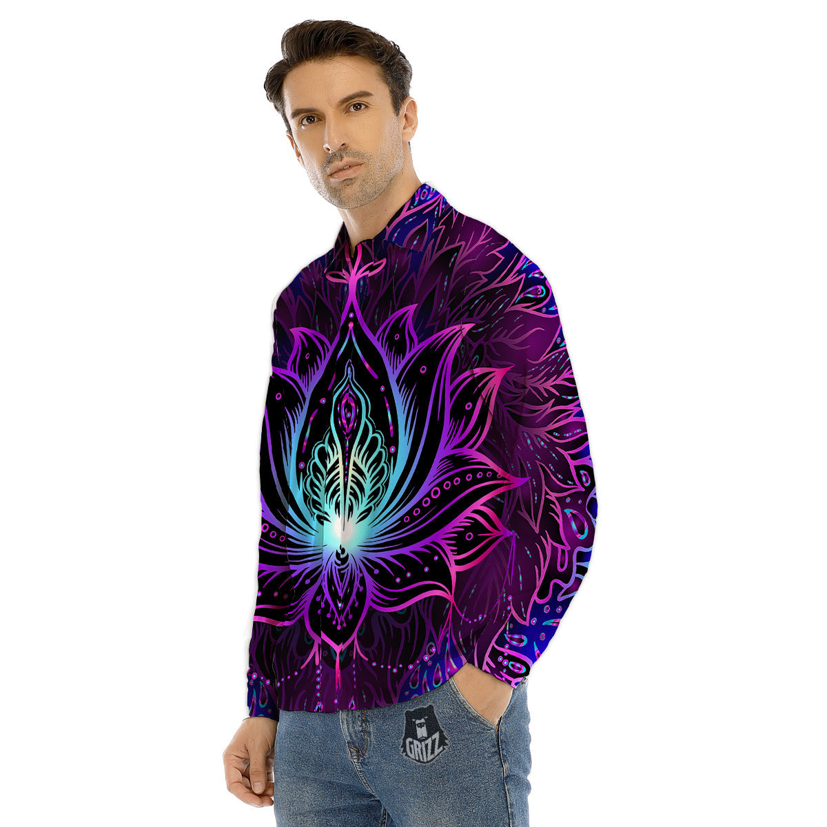 Lotus Boho Spiritual Print Men's Dress Shirts-grizzshop