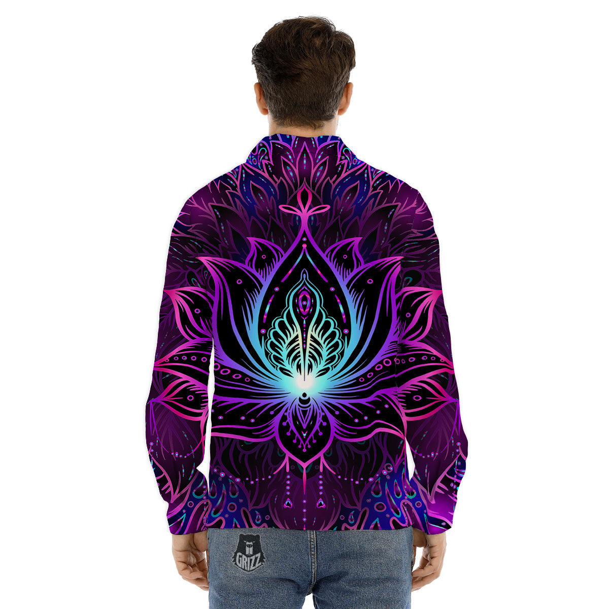 Lotus Boho Spiritual Print Men's Dress Shirts-grizzshop