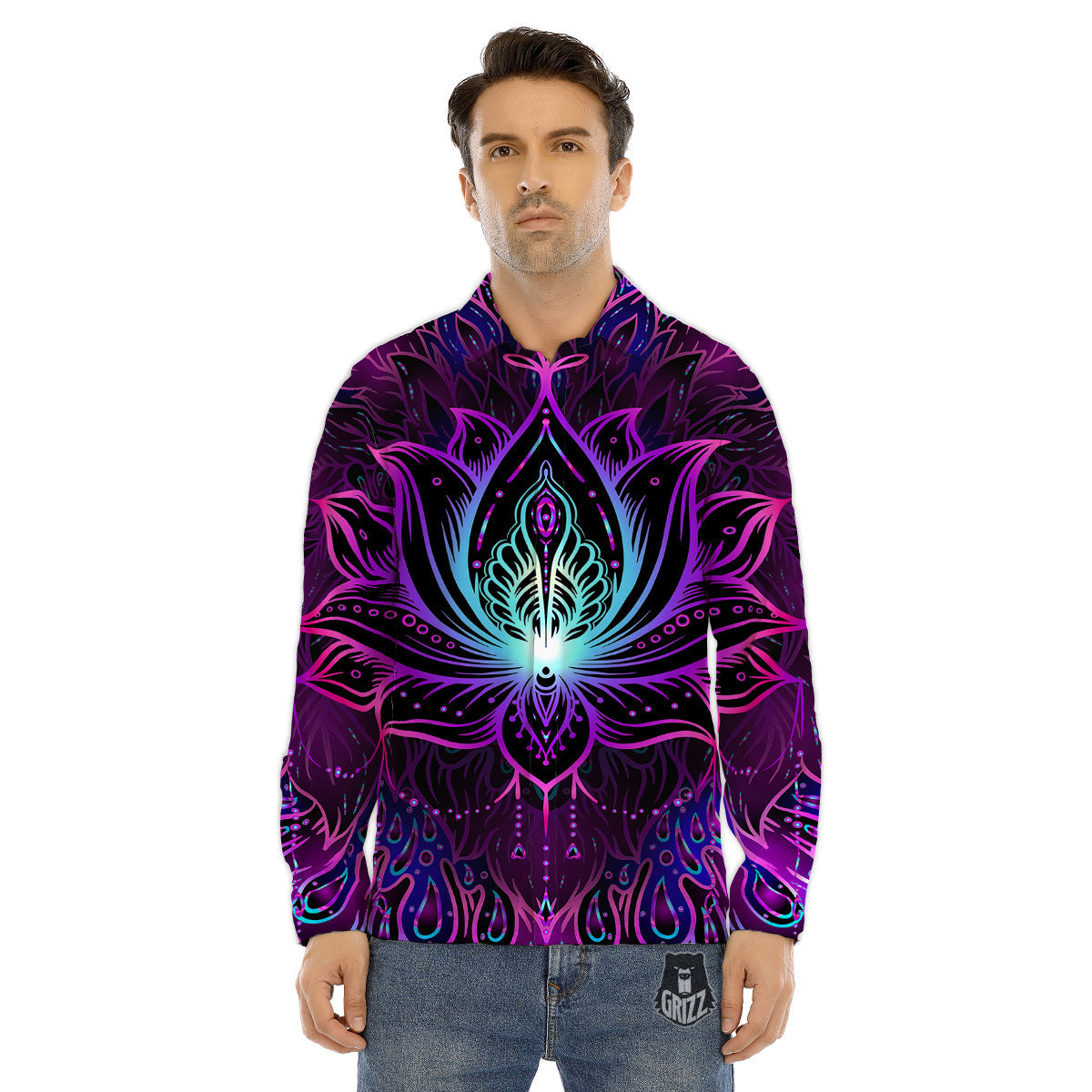 Lotus Boho Spiritual Print Men's Dress Shirts-grizzshop
