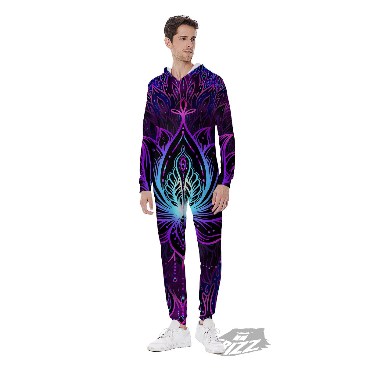 Lotus Boho Spiritual Print Men's Jumpsuit-grizzshop