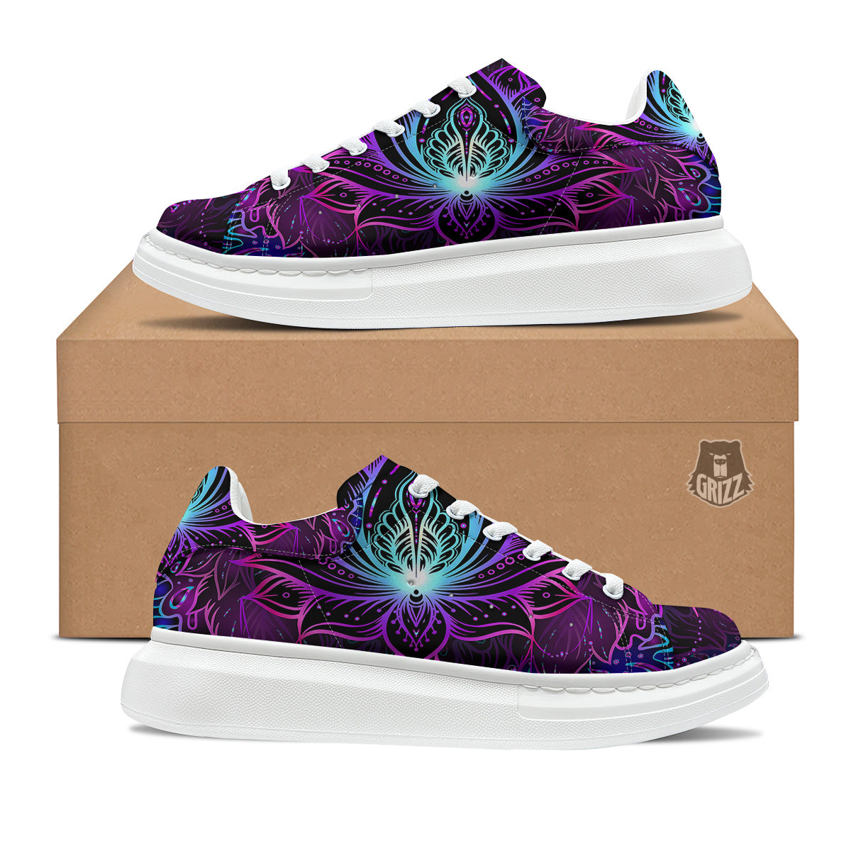 Lotus Boho Spiritual Print Platform Shoes-grizzshop