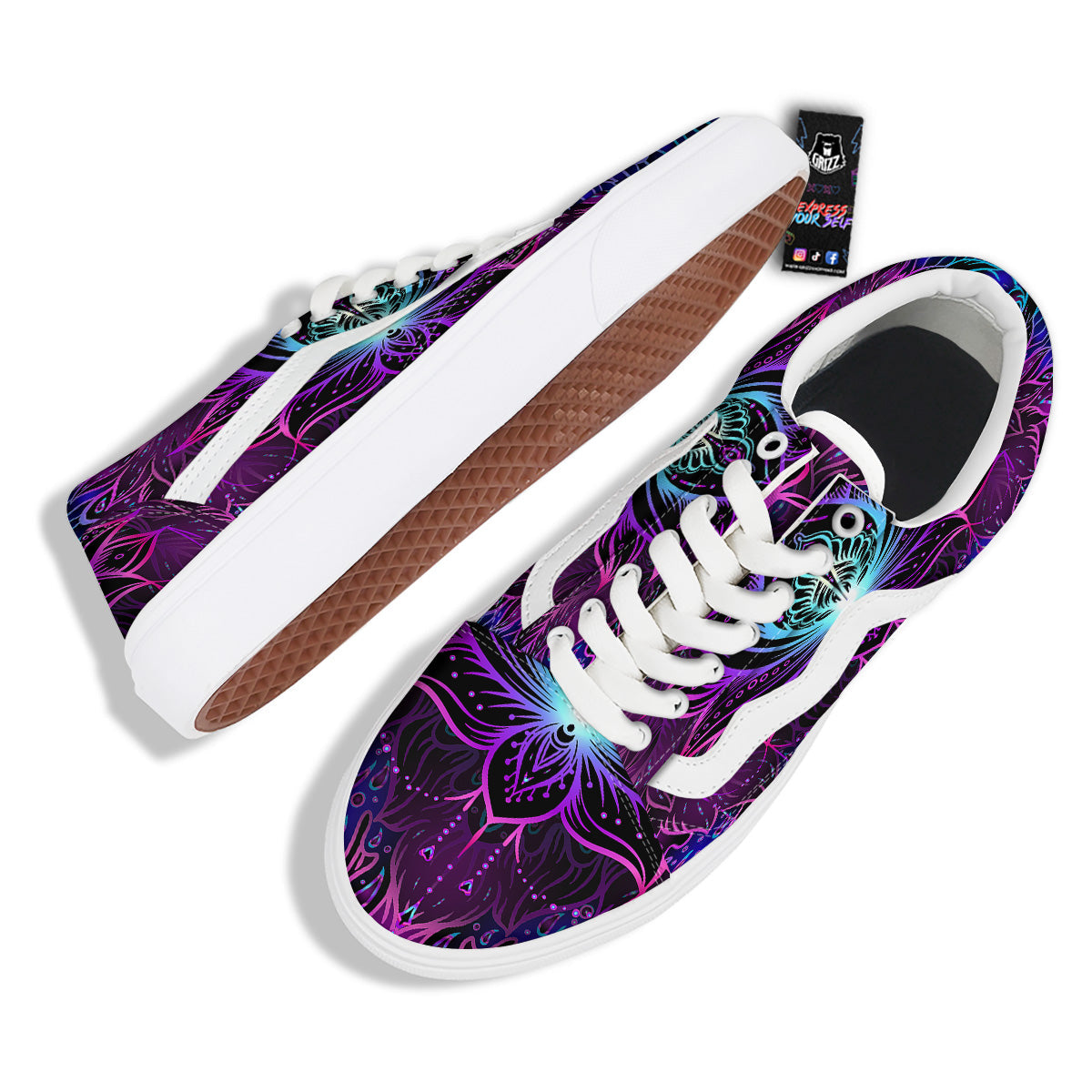 Lotus Boho Spiritual Print Skate Shoes-grizzshop