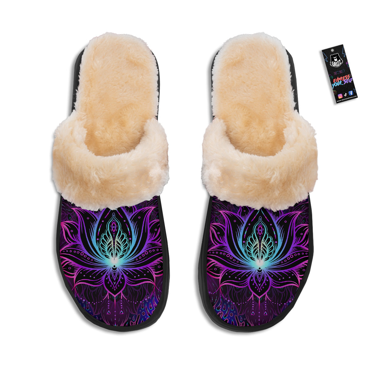 Lotus Boho Spiritual Print Slippers-grizzshop