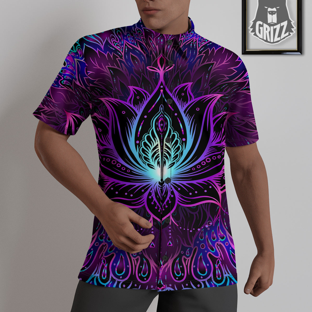 Lotus Boho Spiritual Print Untucked Shirts-grizzshop