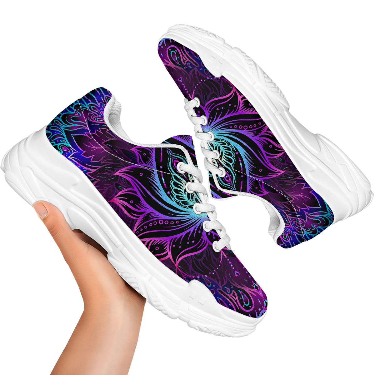 Lotus Boho Spiritual Print White Chunky Shoes-grizzshop