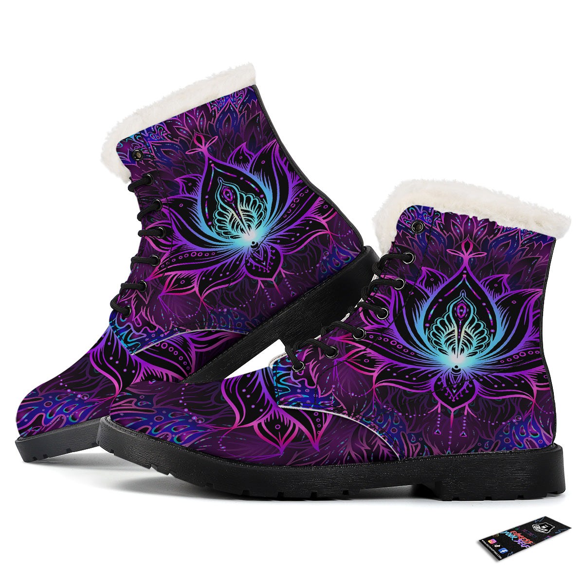 Lotus Boho Spiritual Print Winter Boots-grizzshop